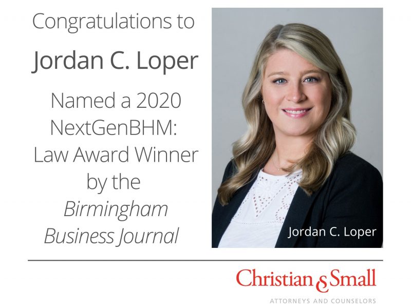 Associate Jordan Loper Recognized by Birmingham Business Journal as a NextGenBHM: Law Award Winner